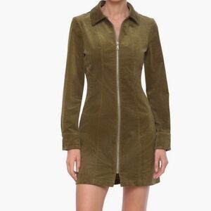 7 For All Mankind Vibrant Olive Green Dress 34" Length Corduroy Sz 2
